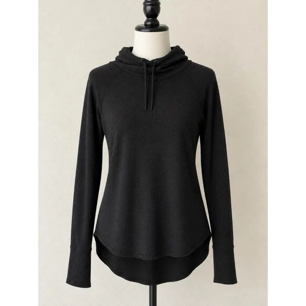 Avia Black Soft Knit Cowl Neck Drawstring Pullover Hoodie